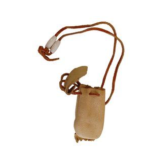 Deer Skin Native Am Medicine Pouch 3"x1.5" Handmade Vintage 27" Neck Strap